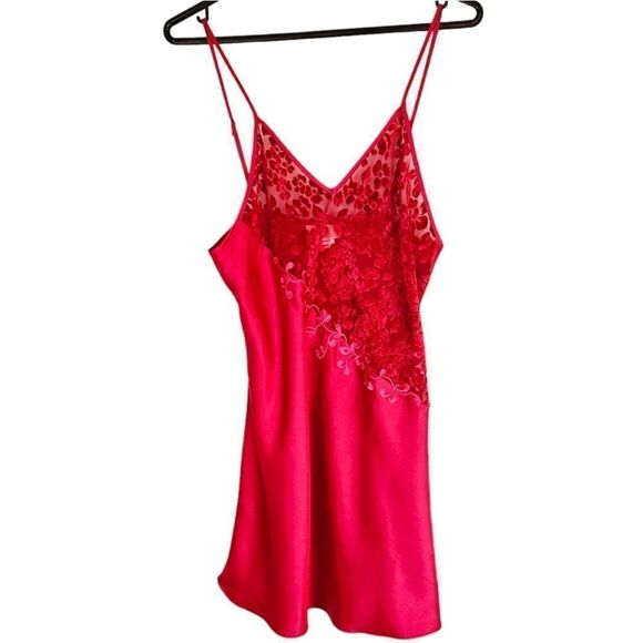 Vntg L.A. Intimates 2 Piece Red Satin Floral Velvet Embellished Robe Slip Set M - Picture 2 of 12